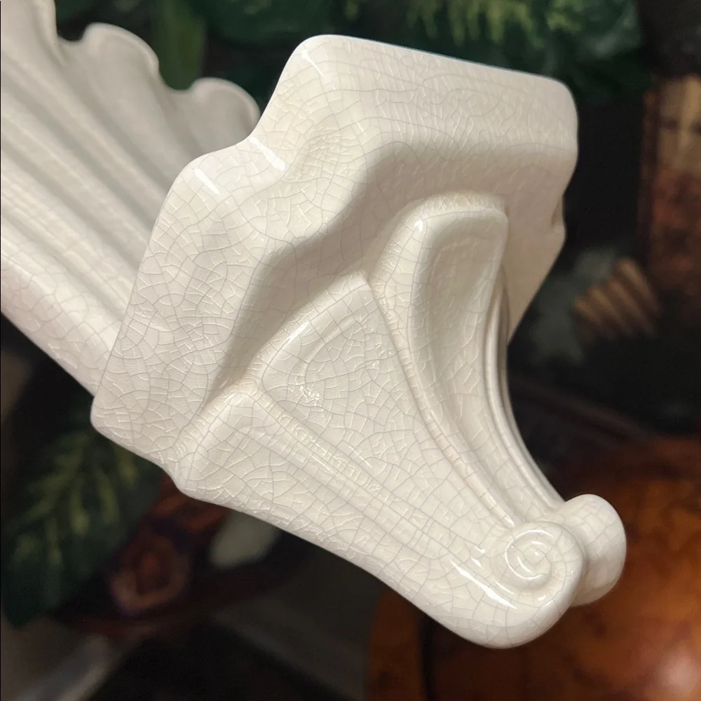 VTG Italian Crackle Glaze Ceramic Clam Shell Ornate Floating Wall Shelf